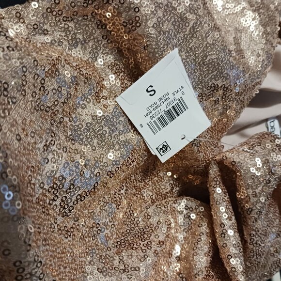 NEW Bar III Rose Gold Metallic Sequin‎ Mini Slip Dress Spaghetti Straps Size S - Picture 5 of 11